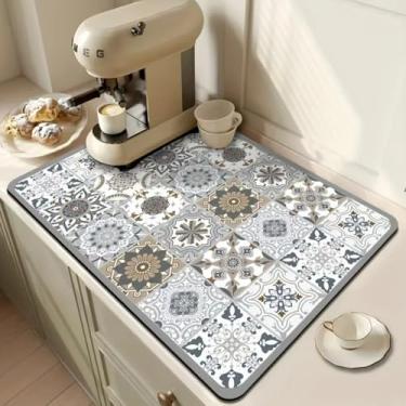 Imagem de Tapete de secagem de pratos de terra diatomácea de 30 x 40 cm: tapete absorvente de balcão de cozinha de secagem rápida para máquina de café e mesa