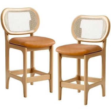 Imagem de Kit 2 Banquetas Baixa Bar Cozinha Sala De Jantar Betta L02 Mel Tela Couríssimo Whisky - Lyam Decor