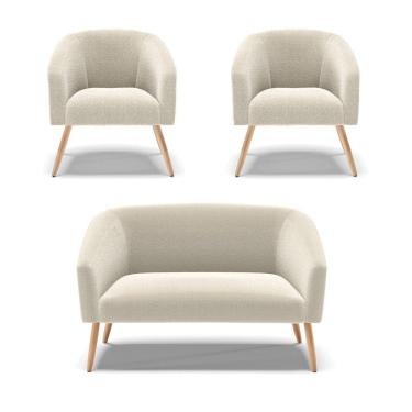 Imagem de Kit 1 Sofá Namoradeira E 2 Poltronas Stella Bouclê Pés Palito Natural D'rossi Cor Bege