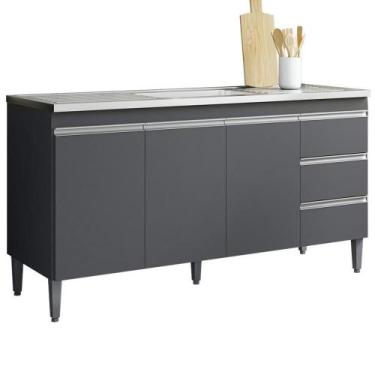 Imagem de Balcão Pia Sem Tampo 3 Portas 3 Gavetas 155 Cm Andreia Cinza Reajl Mov