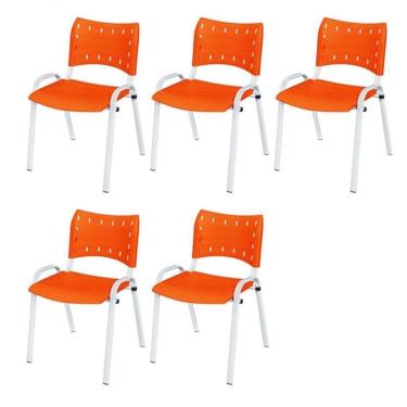 Imagem de Cadeira Iso Base Branco Igreja, Escola, Escritório - Laranja Kit 5 Peças