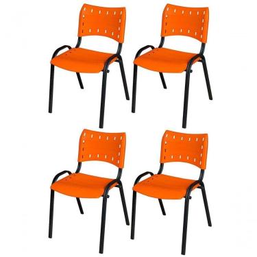 Imagem de Cadeira Iso Base Preto Igreja, Escola, Escritório - Laranja Kit 4 Peças