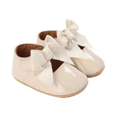 Imagem de Sandálias De Couro Para Bebê Menina Com Laço, Sola Macia Antiderrapant