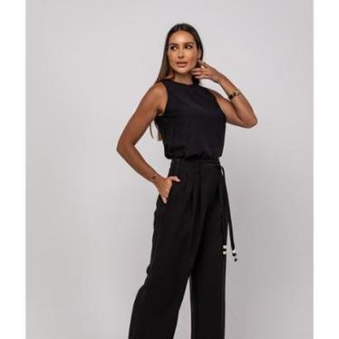Imagem de Calça Salvatore Fashion Alfaiataria Wide Leg Faixa Feminina-Feminino