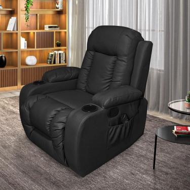 Imagem de Poltrona do Papai Reclinável Sala de Cinema Massagem Balanço Giratória Austin PU Preto G31 Gran Belo