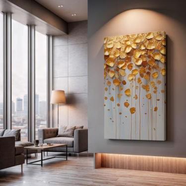 Imagem de Quadros Decorativos Chuva Dourada 130x90 Moderno Luxo Sala Quarto Escr