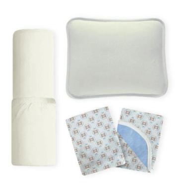 Imagem de Kit Berço Branco ul Fronha Lisa + Lençol Liso + Manta - Dugu