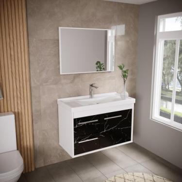 Imagem de Kit Gabinete Banheiro Em Mdf Espelheira - Potenza Preto - Riverzza