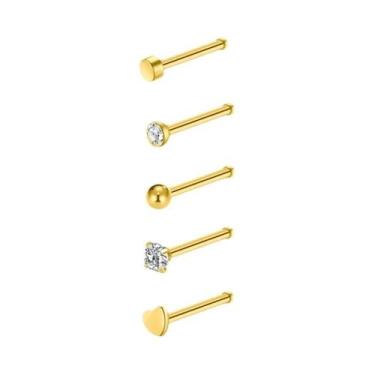 Imagem de Piercings De Nariz Em Formato De Coração Prata E Dourado 20G Aço Inoxi