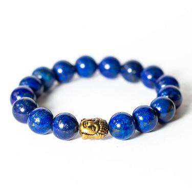 Imagem de Pulseira Buda Pedra Lapis Lazuli 10mm Natural Fio Silicone