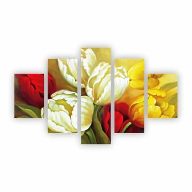 Imagem de Quadro Canvas Pintura Rosas E Flores Coloridas 110X65Cm