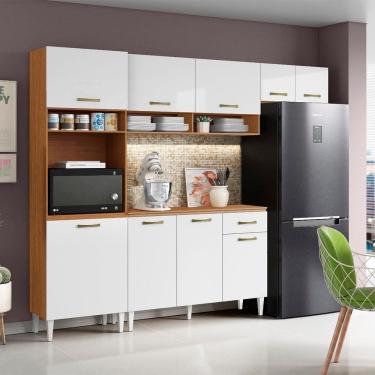 Imagem de Cozinha Compacta Aurora com Balcão 120cm com Tampo Cinamomo Branco Aramóveis