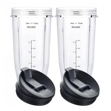Imagem de Nutri Ninja Auto IQ Copos do Liquidificador 710ml, com Tampa, 2 Unidades, Transparente, WWJIUYUE, Preto