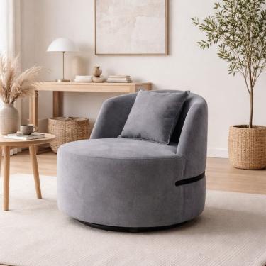 Imagem de Poltrona Giratória em Veludo com Molas Ensacadas Laila Cinza/Preto