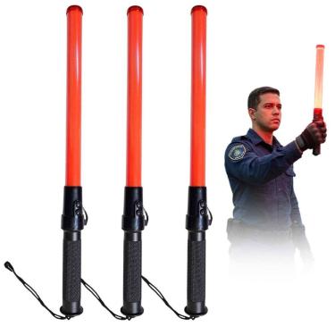 Imagem de Bastao Sinalizador LED Apito Kit 3 Grande Viario Transito Obra Frentista Balizador Emergencia Segurança