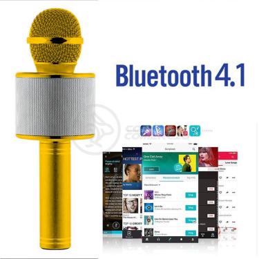 Imagem de Microfone Bluetooth Wster Ws-858 S/Fio Mini Karaokê Dourado