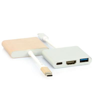 Imagem de Adaptador Usb 3.1-c Multiporta Com Usb, Hdmi E Usb-c Dourado