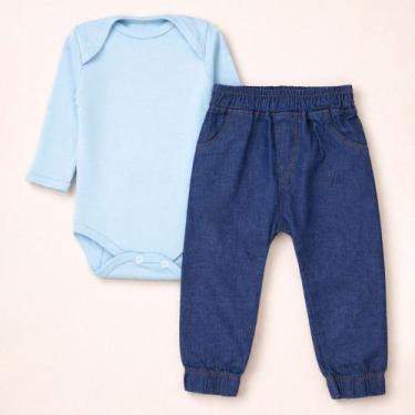 Imagem de Conjunto Bebê Body Longo e Calça Jogger Jeans para Passeio Cor:AzulCla