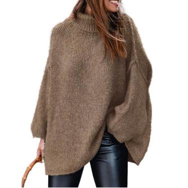 Imagem de Suéter feminino PRETTYGARDEN com gola alta de inverno, marrom grande