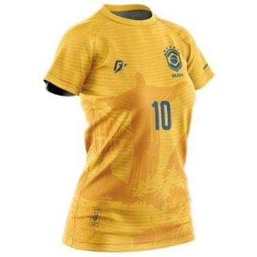 Imagem de Camiseta Baby Look Filtro UV Brasil Canarinho Amarelo Cristo Redentor-Feminino