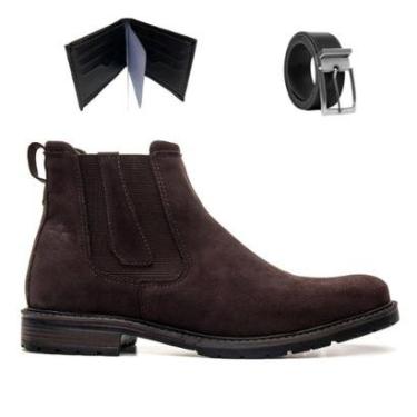 Imagem de Bota Masculina Chelsea Camurça Premium Macia Casual Sola de Borracha Carteira e Cinto 5010 Café-Masculino