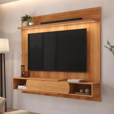 Imagem de Painel para TV Denver até 65” com LED Embutido Prateleira Superior e Portas MDF