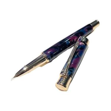 Imagem de Caneta-tinteiro De Resina Acrílica Azul, Irídio, 0,38 Mm, Acabamento E
