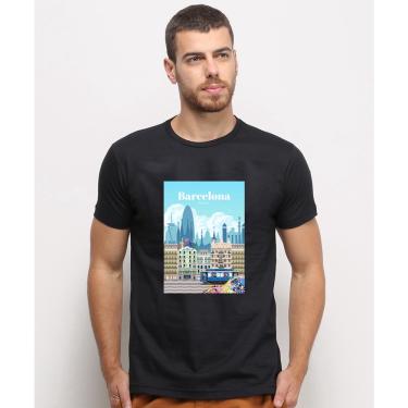 Imagem de Camiseta masculina Preta algodao Barcelona Espanha Cidade Paisagem