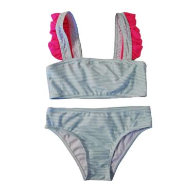 Imagem de Biquini Infantil Listrado Babado Azul e Rosa 6 Anos - Basic +