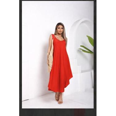Imagem de Vestido Midi Indiano Trapézio Estampa Lisa Cor:VermelhoTamanho:G - Dee