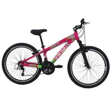 Imagem de Bicicleta Freeride Aro 26 21 Vel Rosa/verde Vikingx Tuff25