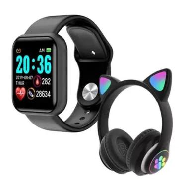Imagem de Fone Gatinho Bluetooth Led com Relógio Smart Watch D20 Infantil Menino