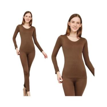 Imagem de Conjunto de Roupa Térmica Feminina Sexy com Gola Média e Modelagem Cor