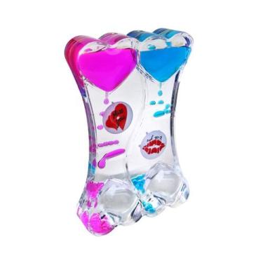 Imagem de Ampulheta de óleo liquido com temporizador coração duplo 14cm - Amigol