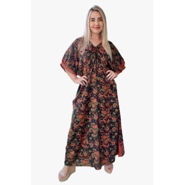 Imagem de Vestido Longo Indiano Tipo Kaftan Toque De Seda - Cod. 5008 - Aleci Fa