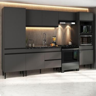 Imagem de Cozinha Completa Modular Milano MP2396 9 Portas 1 Gaveta MDF MDP 313cm Cinza Grafite Multimóveis