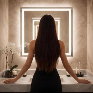 Imagem de Espelho Quadrado 80 cm Jateado 3 Cores Led Decorativo Touch - Espaço d