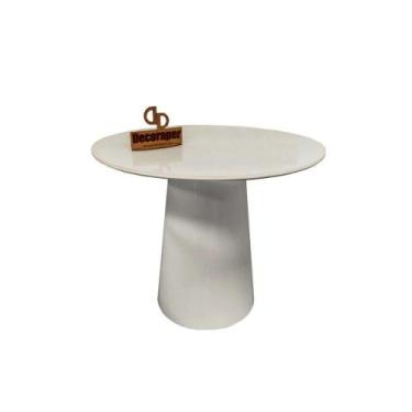 Imagem de Mesa De Canto Cone Laqueado Com Tampo Vidro 70cm Off White 70cm - DECO
