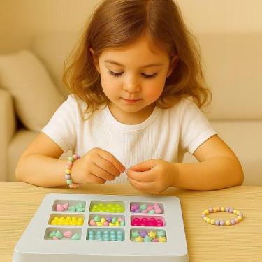 Imagem de Kit Joias Infantil Pulseira Colar Anel Miçangas Montagem Bijuteria Cor