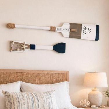 Imagem de Remos Decorativo de Parede Kit 2 Pecas Madeira Branco para Sala Varand