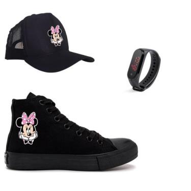 Imagem de Tênis Star Minnie Mouse Boné + Relógio Infantil All Botinha Adulto Fem