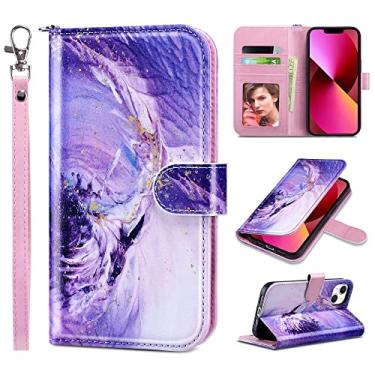 Imagem de ULAK Capa Carteira Para iPhone 13 Para Mulheres, Capa Flip de Couro PU Premium com Suporte Para Cartão e Capa Protetora de Telefone Projetada Para iPhone 13 6.1 Polegadas, Flor Roxa