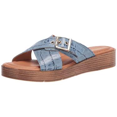 Imagem de Bella Vita Sandália rasteira feminina, Couro italiano jeans Croco, 7