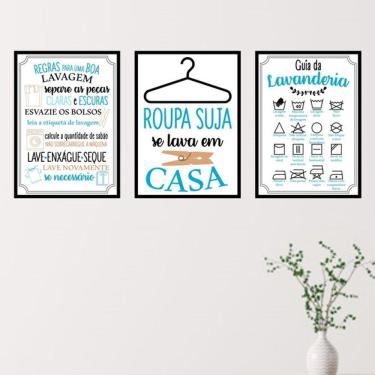 Imagem de Kit 3 Quadros Decorativos Lavanderia Azul
