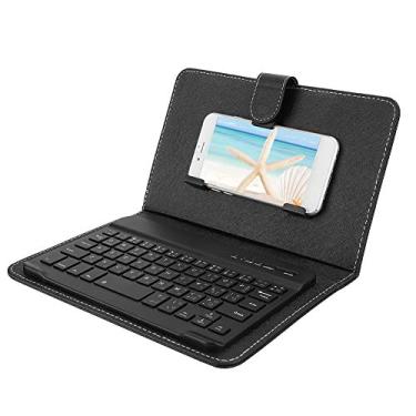 Imagem de Teclado Bluetooth, teclado Bluetooth universal integrado portátil para celular idioma tailandês com capa protetora de couro para tela do telefone com 4,5 a 6,7 polegadas