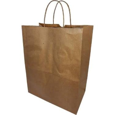 Imagem de 300 Sacolas De Papel Kraft Alça Torcida Delivery Tamanho médio M 24x30x14