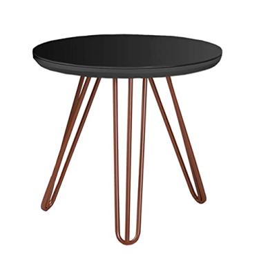 Imagem de Mesa Lateral De Canto Redonda Mdf Pés De Ferro un. Cor: Preto