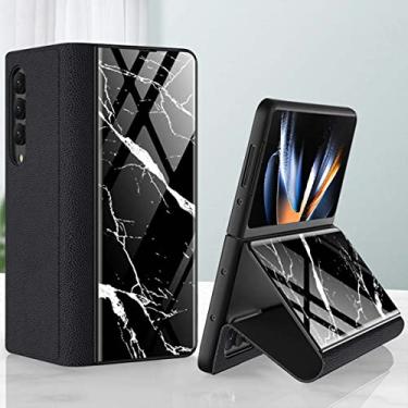 Imagem de para a caixa Samsung Galaxy Z Fold 4,Plating Glass Flip Shell Cobertura comercial com tudo incluído em couro 9H Caixa à prova de choque de vidro temperado,para Samsung Z Fold 4 5G (4)