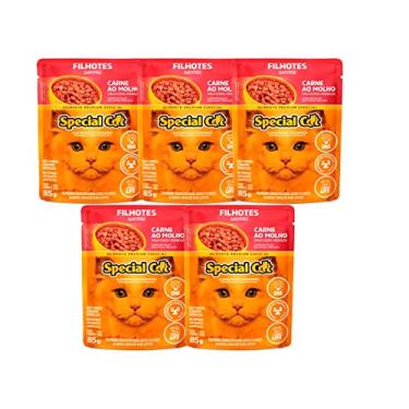 Imagem de Kit 5 Rações Special Cat Sachê Gatos Filhotes Carne - 85g