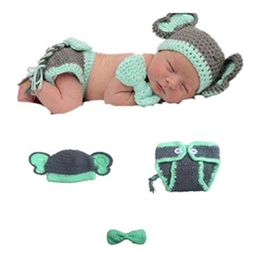 Imagem de Recém-nascido, mensal, acessório para fotografia de bebê, adorável para meninos, meninas, roupas infantis, crochê, elefante, chapéu, shorts, fotografia